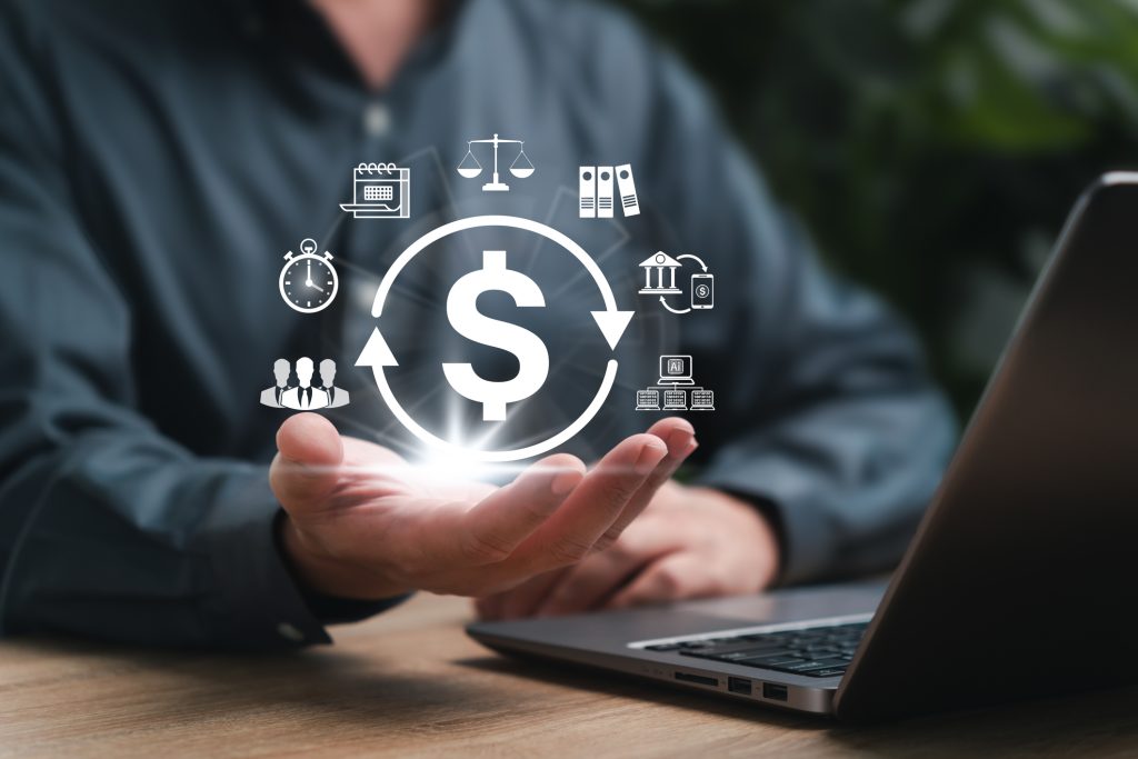 HR software, Automated payroll management, Business finance concept, Businessman use technology for payroll management Salary calculation, Automatic salary payment system, Financial, Accounting